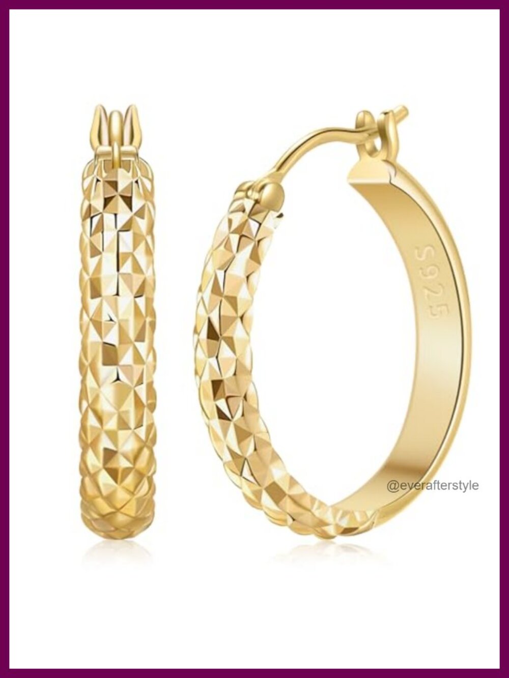 14K Gold Vermeil 25mm Faceted Hoop Earrings for Women